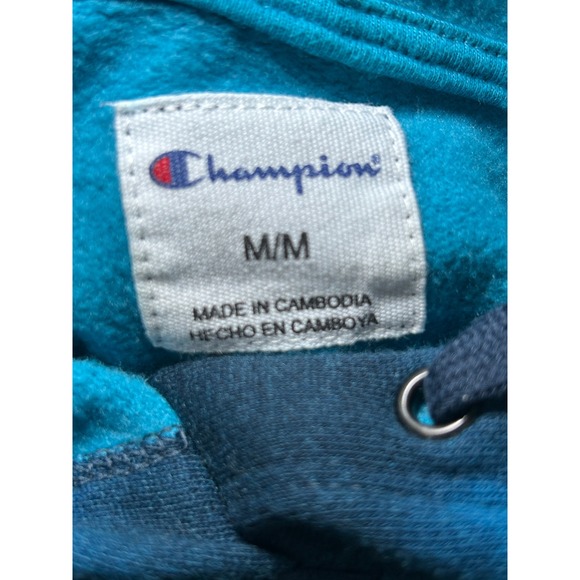 WOMENS CHAMPION ATHLETIC Blue Tie Dye Hoodie Sweatshirt‎ Logo Medium - Picture 4 of 6